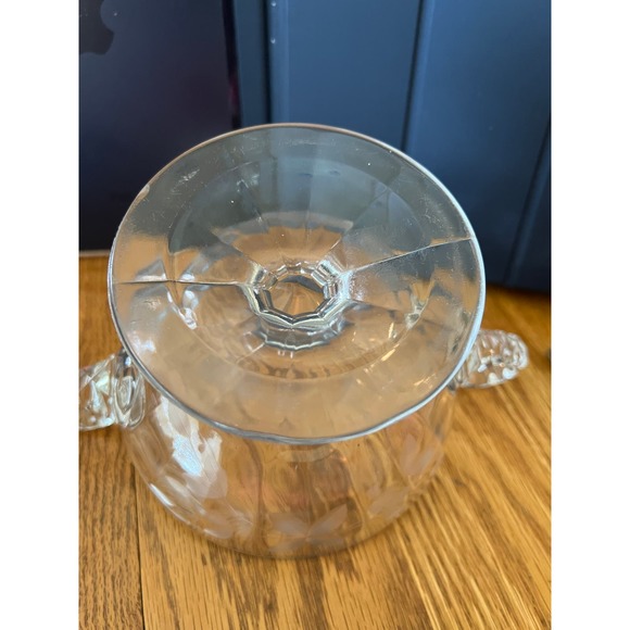 Double Handled Etched Pressed Glass Compote Candy Dish - Picture 5 of 9
